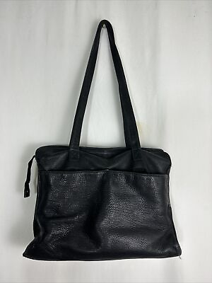 #ad Vintage Simon Leather Pebbled Handbag Tote Black Double Handle 14.5x12x4.5 $24.99