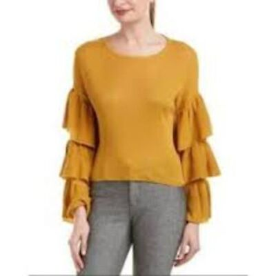 #ad Gianni Bini Sweater Ruffle Tiered Sleeves Cropped Mustard Yellow Size XS $24.00