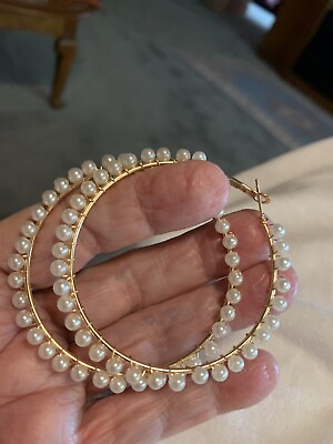 #ad Earrings. Very Big Pearl Circle Pierced. Faux Gold Metal. $9.38