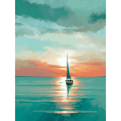 #ad A Sailboat Sailing on a Calm Sea at Sunrise Huge Wall Art Poster Print Giant $22.99