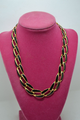 #ad #x27;80s style big link chain necklace in black amp; gold tag Vendome in Eternum A25X $9.60
