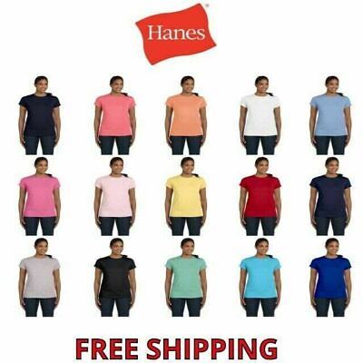 Hanes Ladies#x27; 100% Cotton T Shirt S 3XL Tee Shirt Womens Crew Neck 5680 $9.29