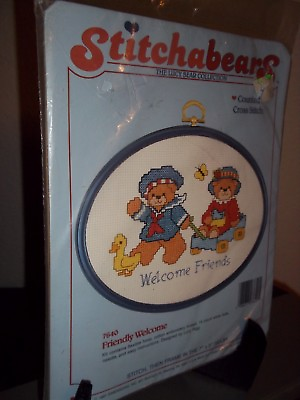 #ad Stitchabears Counted Cross Stitch Kit Friendly Welcome #7640 Lucy Bear $21.99