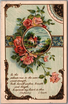 #ad 1910s Romance Embossed Postcard quot;Delicate Rose to the Sun#x27;s Sweet Strength quot; $4.00