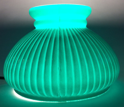#ad New 7quot; Dark Green Painted Over Opal Ribbed Student Glass Lamp Shade U.S.A.#7S617 $87.04