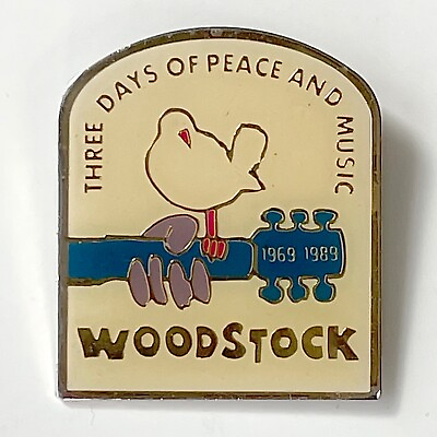 #ad Vintage 1989 WOODSTOCK Peace Music enamel cloisonne pin 20th Anniversary button $17.95