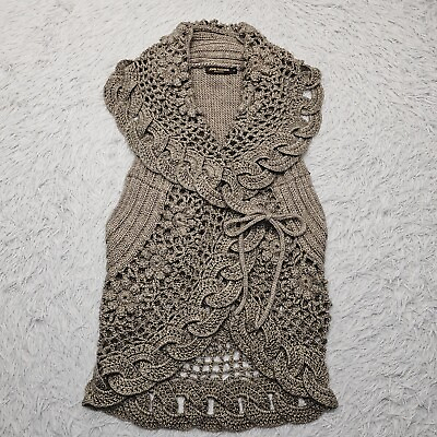 #ad Womens John Fashion Sleeveless Crochet Style Wool Blend Brown Sweater Small $10.80
