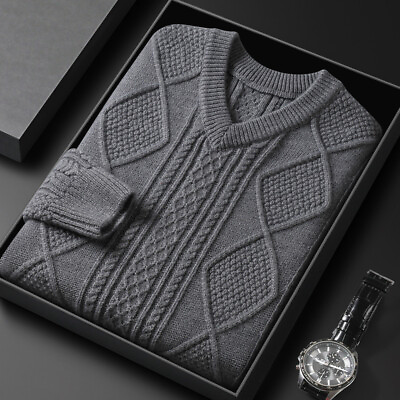 #ad High End Mens Wool Sweater Thick Fall Winter Warm Basic Knitting Sweaters Tops $44.53