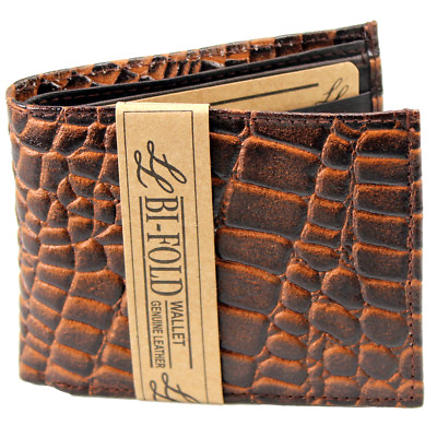 #ad New Mens Genuine Leather Bifold Wallet ID Credit Card Alligator Window Crocodile $8.45