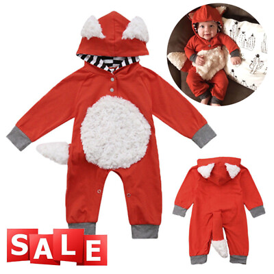#ad Newborn Baby Romper Jumpsuit Boys Girls Kids Fox Hooded Bodysuit Clothes Outfits $16.99