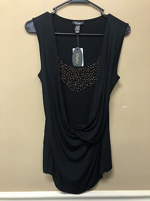 #ad Cupio Womens Black Draped Front Sleeveless Blouse Size Medium NWT $14.99