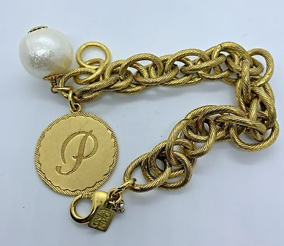 Vintage Maximal Art John Wind Sorority Gal Charm Bracelet Cotton Pearl Initial P $24.00