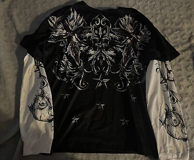 #ad Affliction Style Y2K Grunge Look Cross emo graphic longsleeve punk vintage shirt $45.00