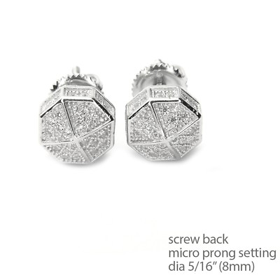 #ad Men#x27;s Bling Icy Silver Plated Octagon Screw Back Stud Earrings SE 11622 S $11.99