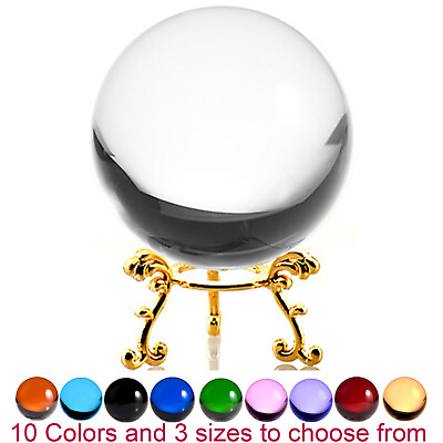 #ad Crystal Ball Sphere for Feng Shui Meditation Decor with Golden Flower Stand $39.97