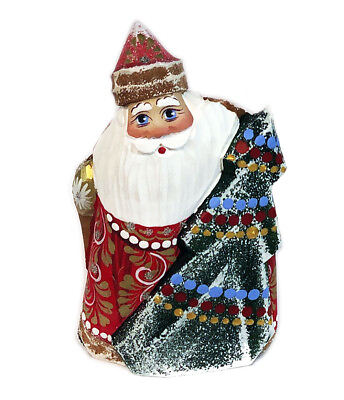 #ad Hand Carved Hand Painted Santa Claus Figurine Russian Father Frost Tree 5 Inch $60.00