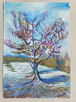 #ad Vincent Van Gogh painting on paper Handmade signed and stamped mixed media $130.00