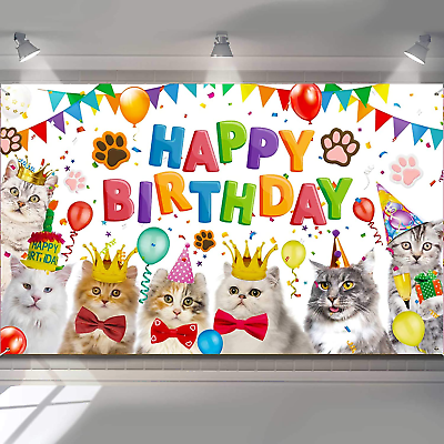 #ad Cat Happy Birthday Backdrop Kitten Photography Background Pet Paw Cat Theme $15.99