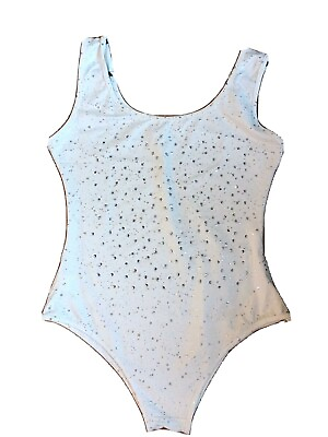 White With Silver Sparkle Body Suit Workout Med New $7.80