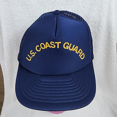 #ad Vintage US Coast Guard Hat Cap Navy Snapback Mesh SpellOut Logo Script Mens 90s $12.85