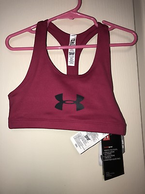 #ad Under Armour Girls Youth Small Cheer Dance Sports Bra Solid Pink Berry YSM NWT $14.19