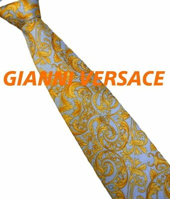 #ad GIANNI VERSACE Rare tie Right blue pattern allover silk Italy K413 $68.00