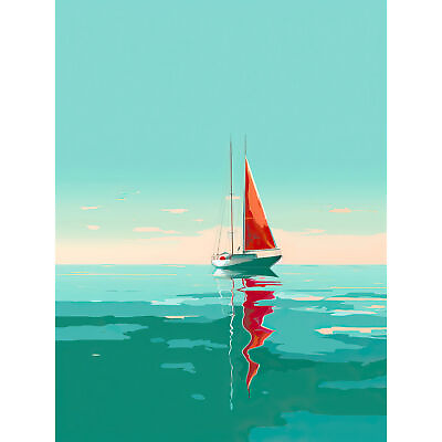 #ad A Sailboat with a Red Sail Sailing on a Calm Sea Huge Wall Art Poster Print $22.99
