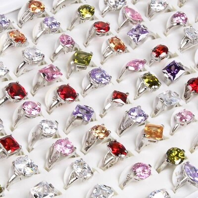 #ad Wholesale Wedding Jewelry Mixed Lots 10pcs Women Lady#x27;s Big Shine CZ Rings Gift $9.54