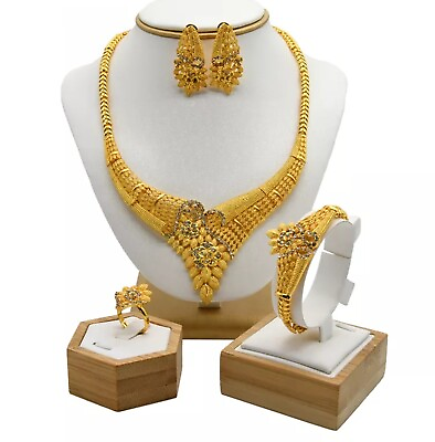 #ad 24k High Quality Gold Plating 4 PCS Dubai Luxury Pleated Bridal Gift Elegant 18k $19.99