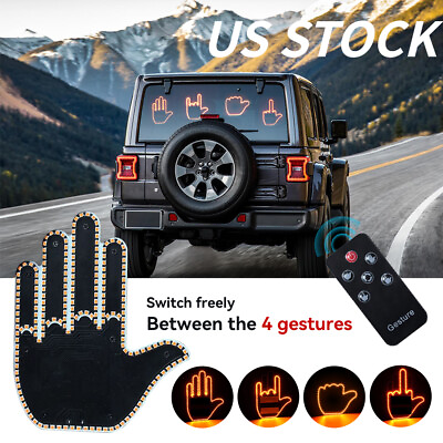 #ad LED Middle Finger Light Middle Finger Gesture Light w Remote Car Signs Light US $15.99