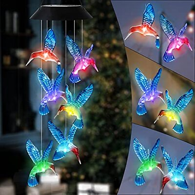 #ad Solar Hanging Windchimes Hummingbird Color Changing Lights for Yard Patio $15.30