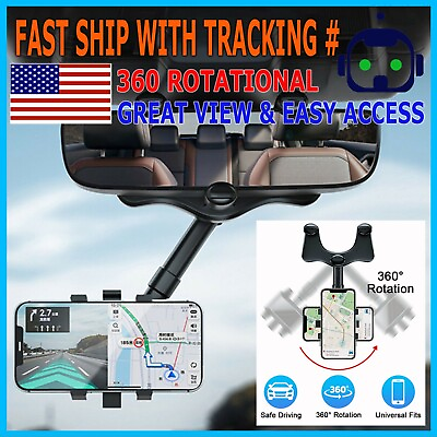 Universal 360° Car Rearview Mirror Mount Stand Holder Cradle For Cell Phone GPS $5.95