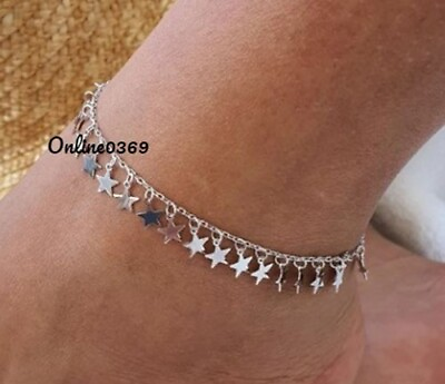 #ad Gift For Womens Dangling Star Adjustable Dainty 8quot; Foot Jewelry Solid 925 Silver $79.99