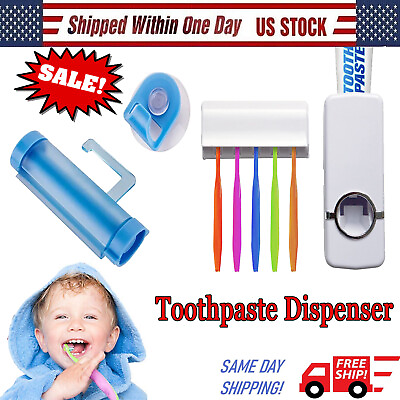 #ad Toothpaste Squeezer Dispenser 5 Toothbrush Holder Automatic Wall Mount Bathroom $6.94