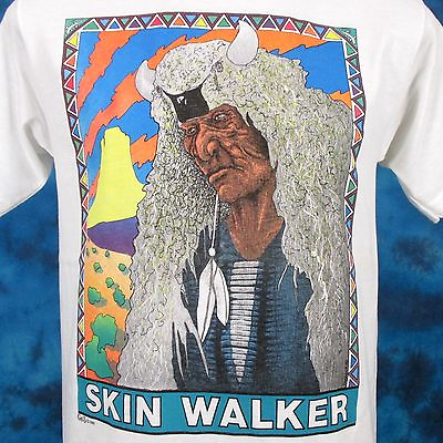 #ad vtg 80s SKIN WALKER NATIVE AMERICAN SUNSET T Shirt SMALL cowboy single stitch $29.74