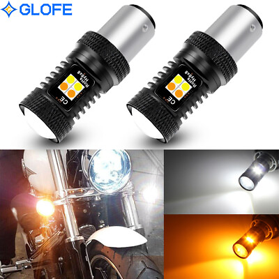 #ad 2Pcs 1157 White Amber Switchback LED Turn Signal Light Bulbs For Motorcycle $19.99
