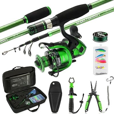 #ad Green Fishing Rod and Reel Combo Telescopic Collapsible Pole Kit Plier 2.1M $118.58