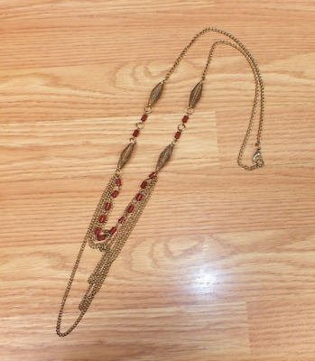 #ad Gold Tone Metal With Maroon Plastic Accents Women#x27;s Costume Fashion Necklace $23.08