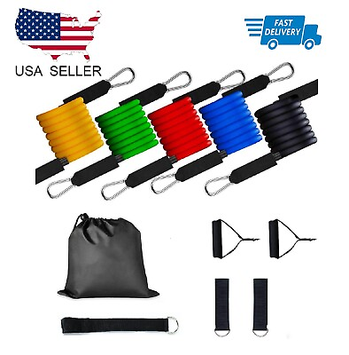 Resistance bands Set Workout with Handles Heavy Tube Exercise Fitness Gym 11PCs $21.97