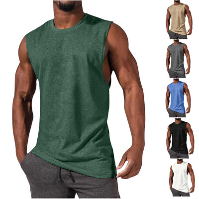 #ad Bodybuilding Tops Gym Tee Vest Sleeveless T Shirts Tank Tops Breathable Solid $15.66