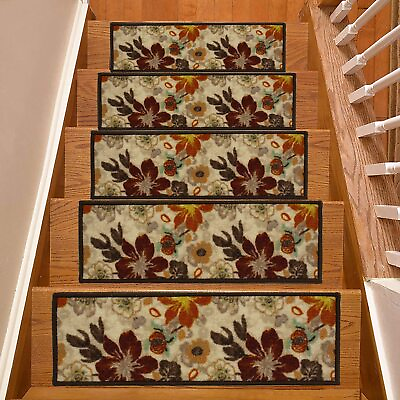 #ad Big Flower Design Skid Slip Resistant Backing Stair Treads 8x26 $65.99