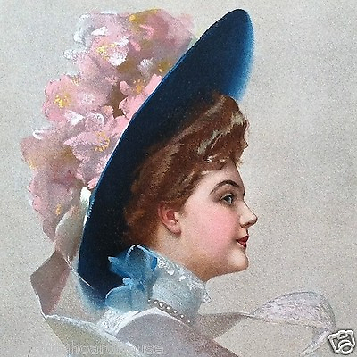 #ad Vintage 1910 SOPHISTICATED LADIES Victorian Stone Lithograph Print FLOWER HAT $10.36