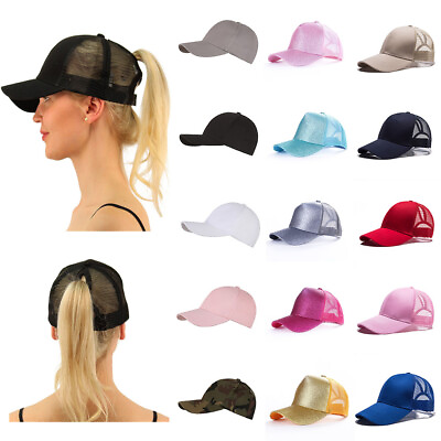 Summer Baseball Cap Women Messy Bun Ponytail Adjustable Sport Trucker Hat Cute‹ $7.15