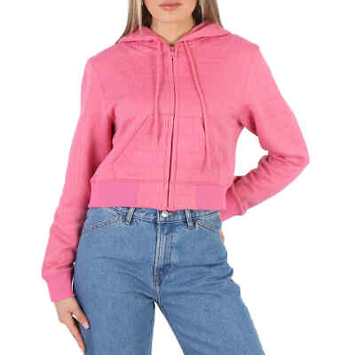 #ad Moschino Ladies Pink All Over Logo Short Sweatshirt $210.94
