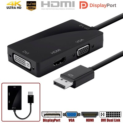 DisplayPort DP 1.2a to 4K HDMI DVI Dual Link VGA Passive Adapter Converter Black $37.64