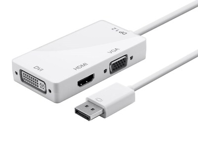 Monoprice DisplayPort 1.2a to 4K HDMI Dual Link DVI VGA Passive Adapter White $11.98