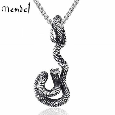 #ad MENDEL Stainless Steel Mens Boys Zodiac Serpent Snake Pendant Necklace For Men $10.99