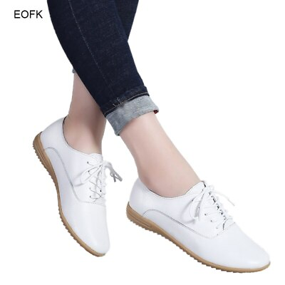 #ad Women Oxford Shoes Casual Leather Ballet Flats Lace Up Soft Comfortable Ladies $22.40