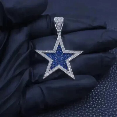 #ad 2.20Ct Round Cut Simulated Sapphire Star Charm Pendant In 14K White Gold Plated $147.99