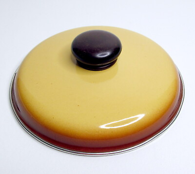 #ad Enamelware 8quot; LID ONLY Autumn 2 Tone Brown Color Pot Pan Vintage Cookware $6.76
